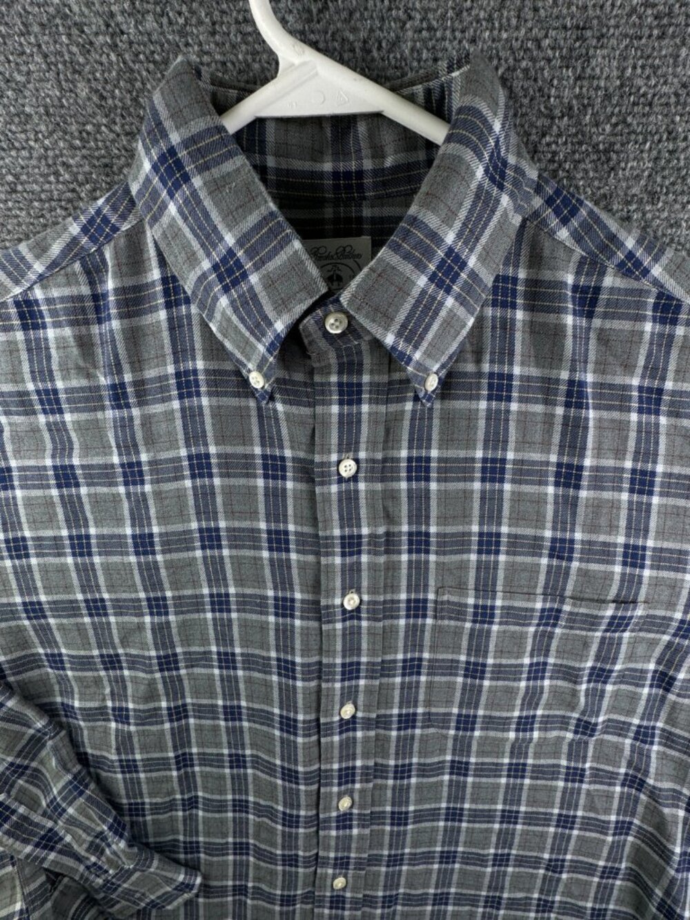 Brooks Brothers Wool Cotton Flannel Button Up Shirt Gray Plaid Medium Italy Men